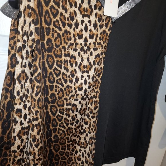 OC Order Plus Large open shoulder black & cheetah print Shirt Blouse NWT - Picture 13 of 14